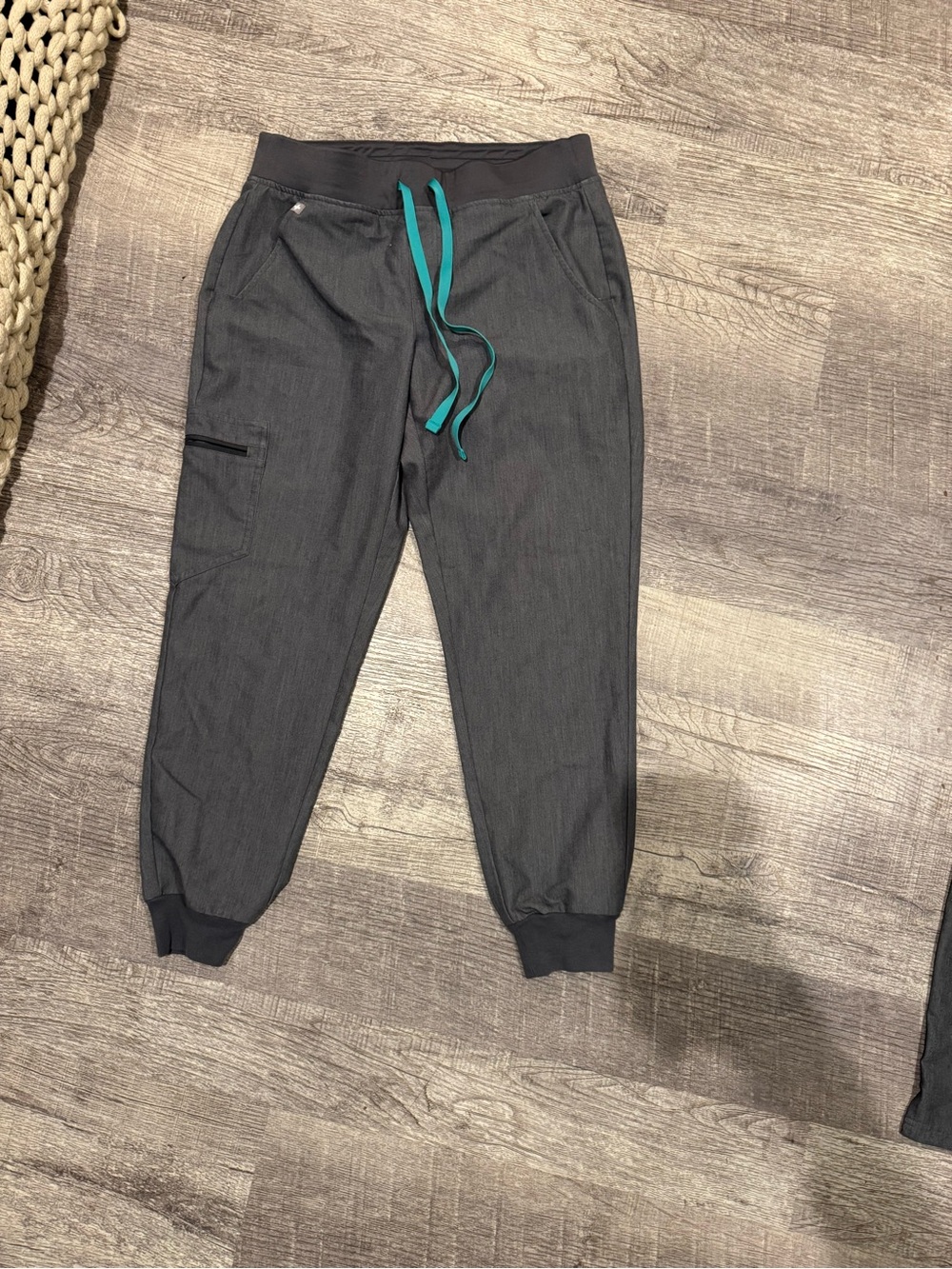 Figs Charcoal Jogger Pants with Teal Drawstring